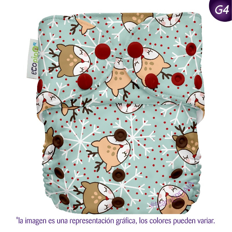 Pañal G4 estampado Ecopipo. Broches. RUDOLF.