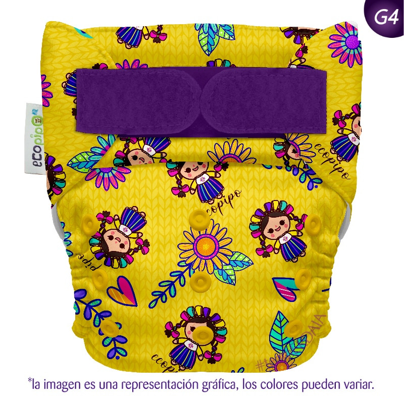 Pañal G4 estampado Ecopipo. Velcro. Muñequitas.