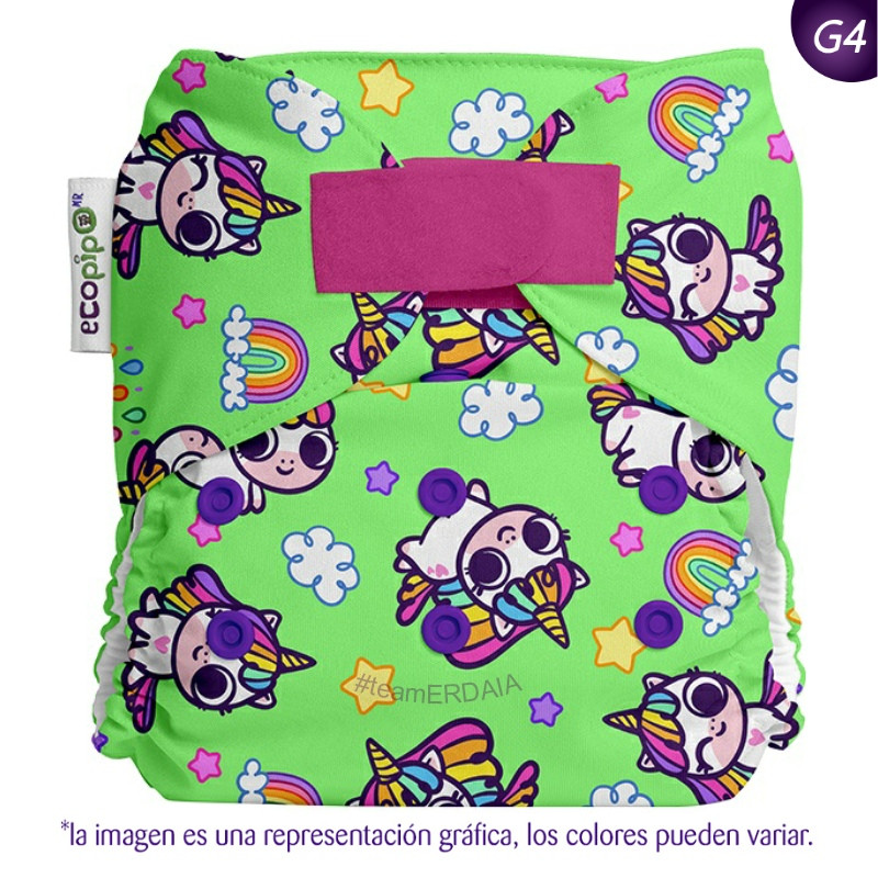 Pañal G4 estampado Ecopipo. Velcro. Unicornios.