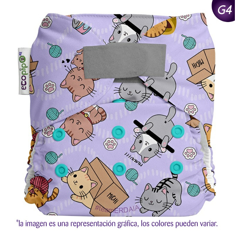 Pañal G4 estampado Ecopipo. Velcro. Michis.